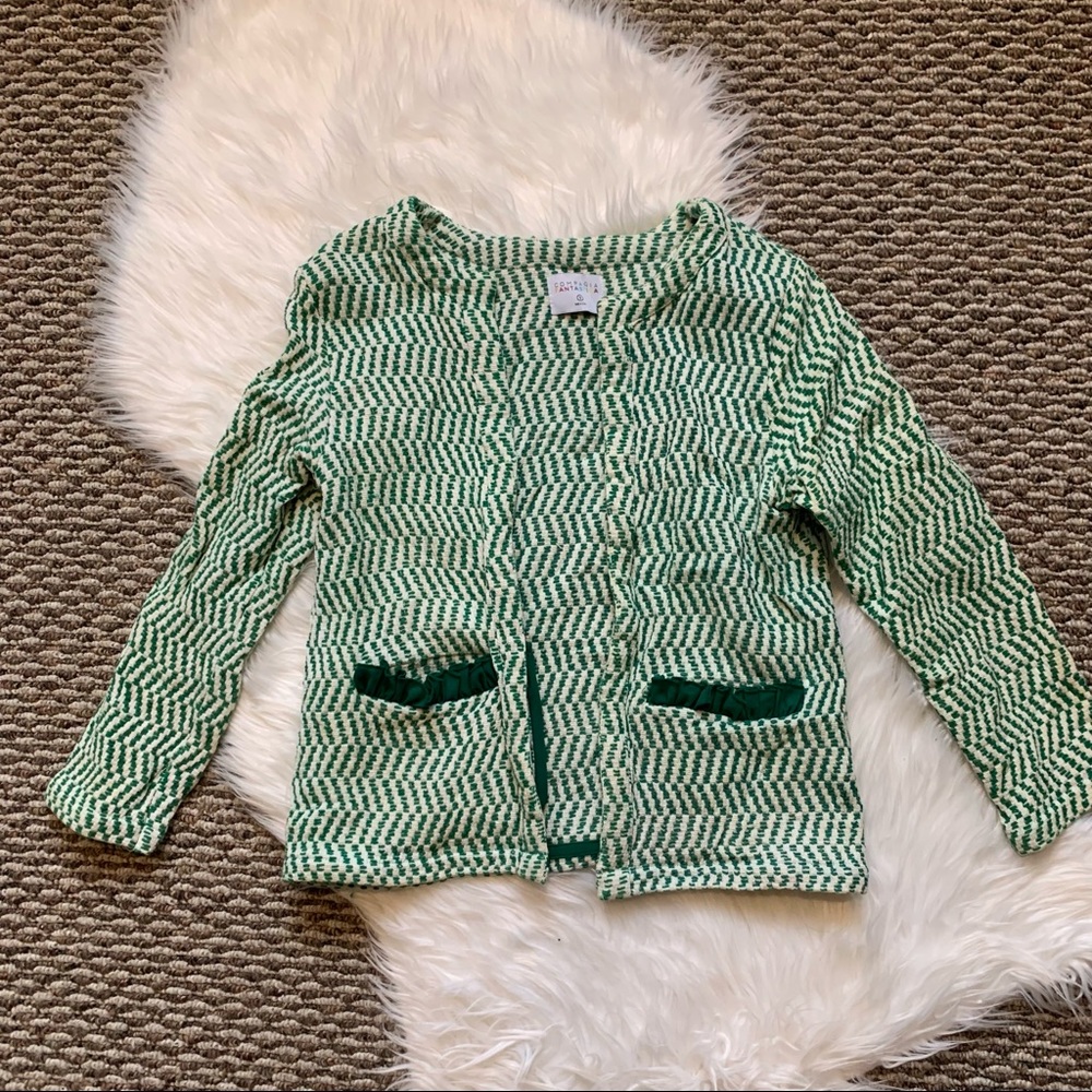 ModCloth Compania Fantastica Green White Open Blazer Size Small